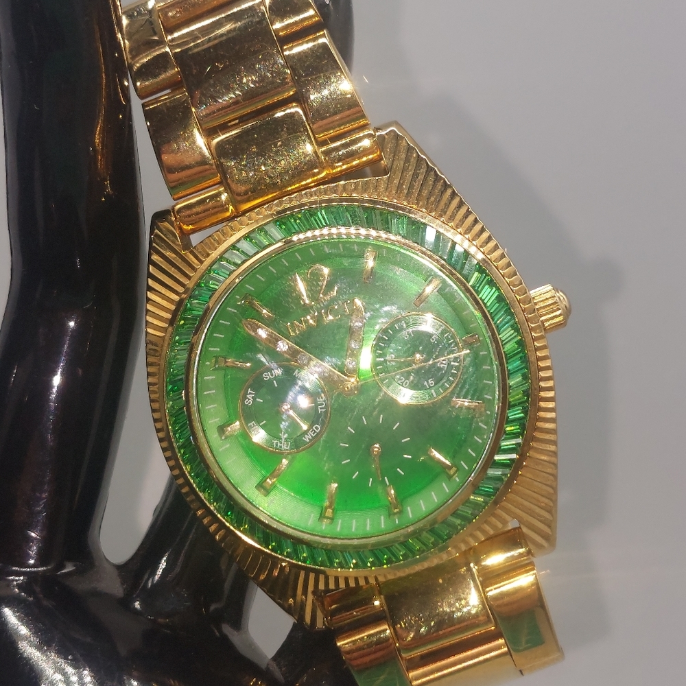 Gold And Green Toned Small wrist Watch for women. Working